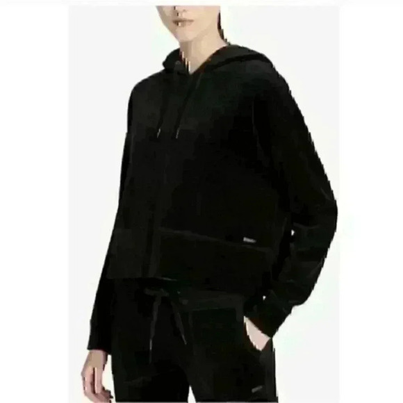 Calvin Klein Performance Black Cropped Velour Hoodie - Picture 1 of 5